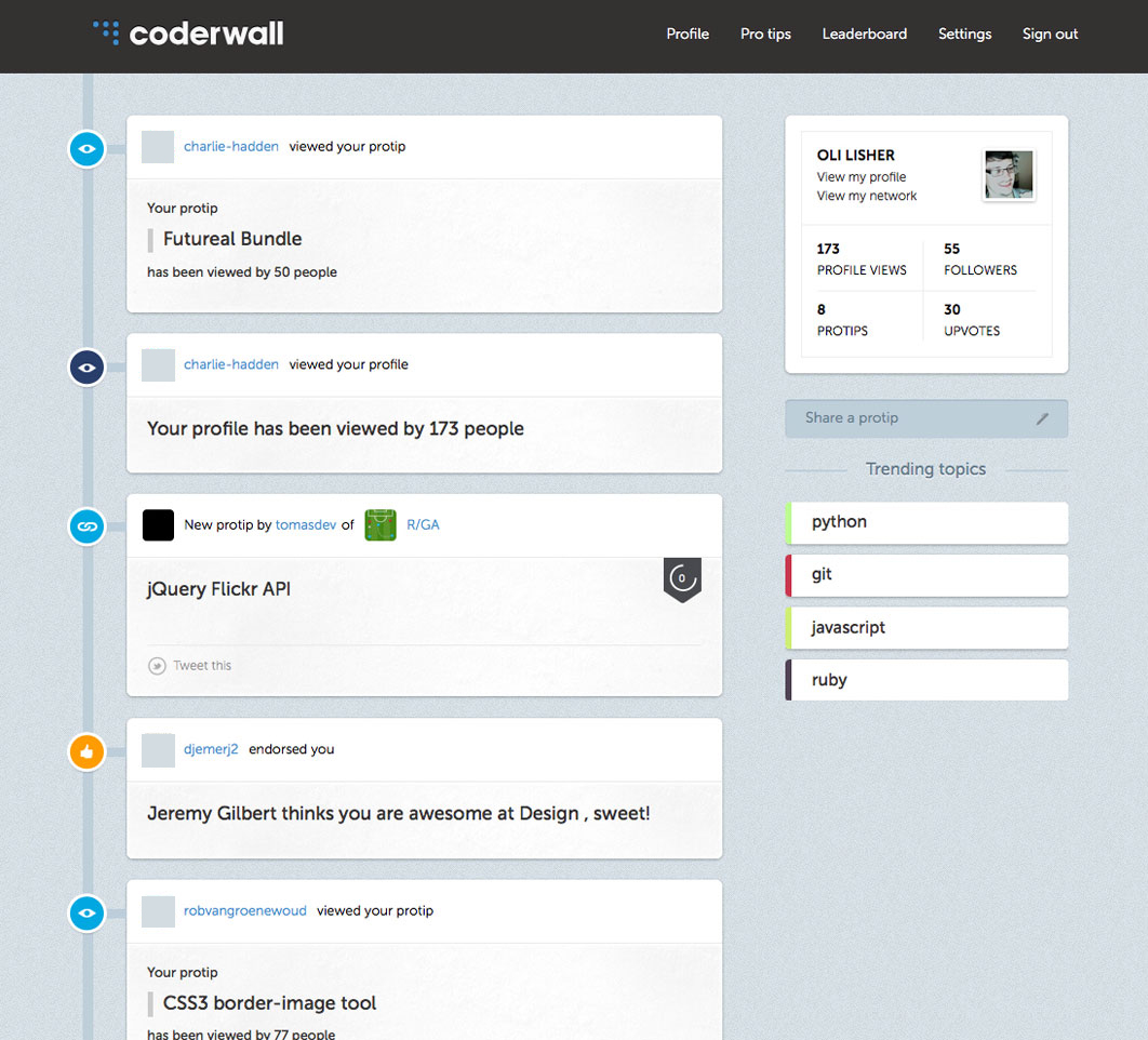 Coderwall dashboard