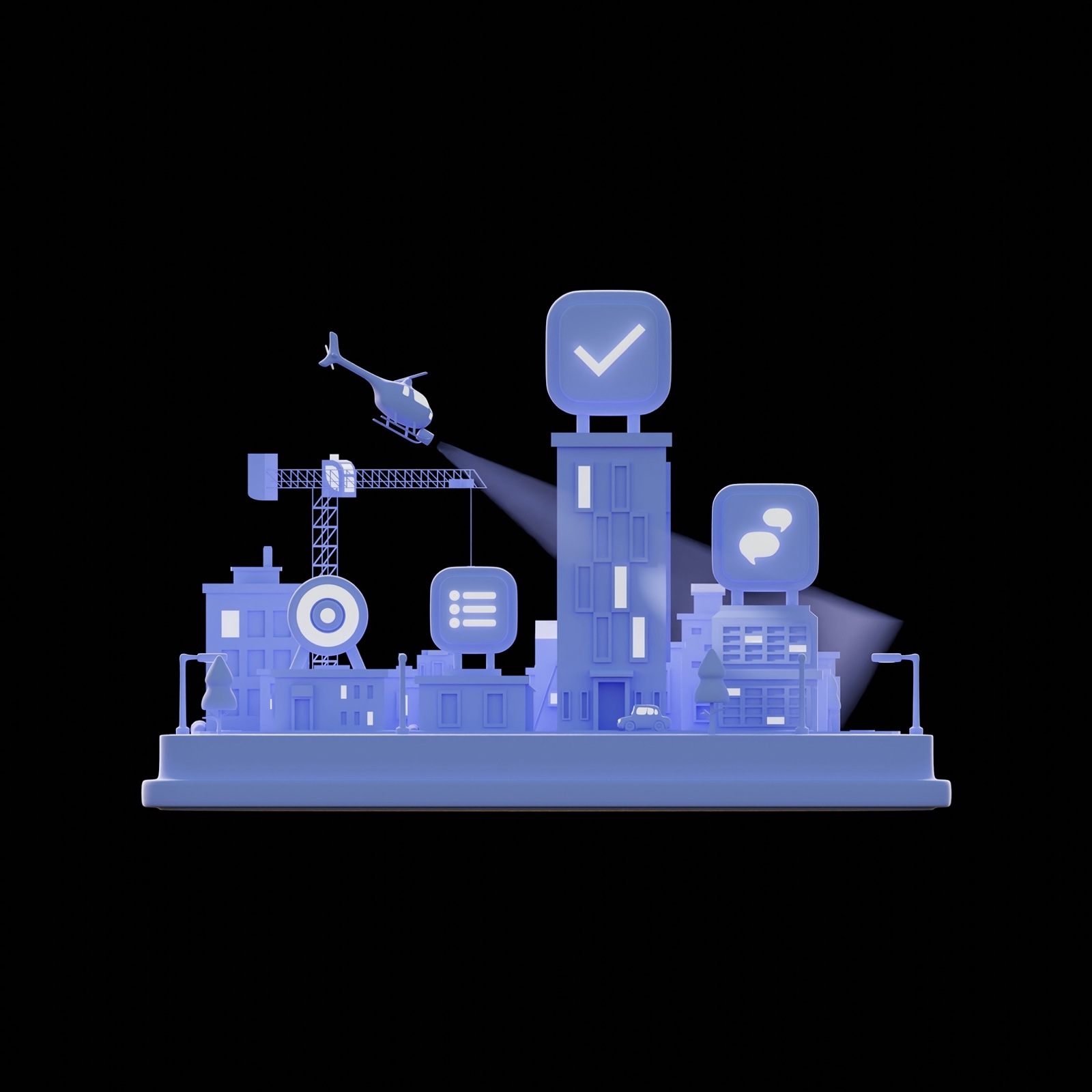 The city diorama on a dark background