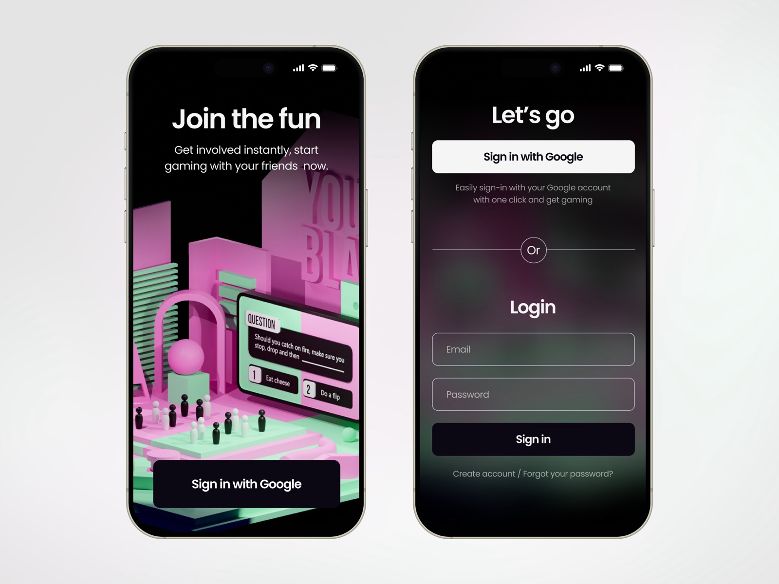 Mobile sign-in screens