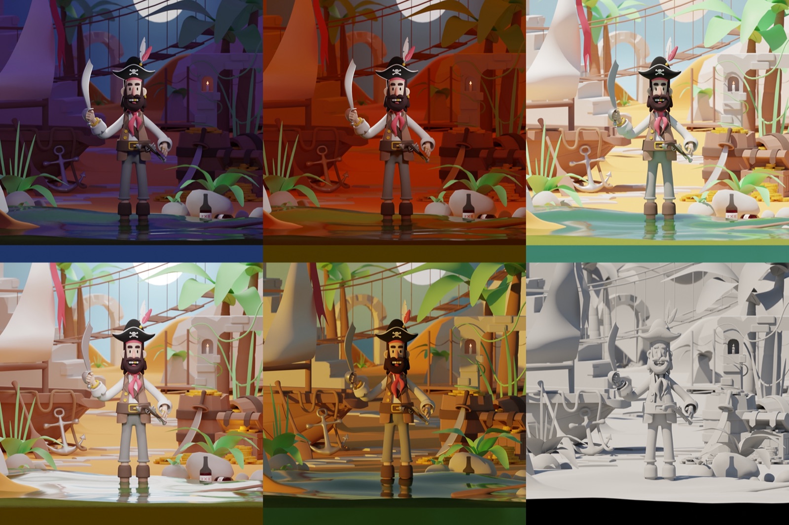 Pirate scene in different lighting