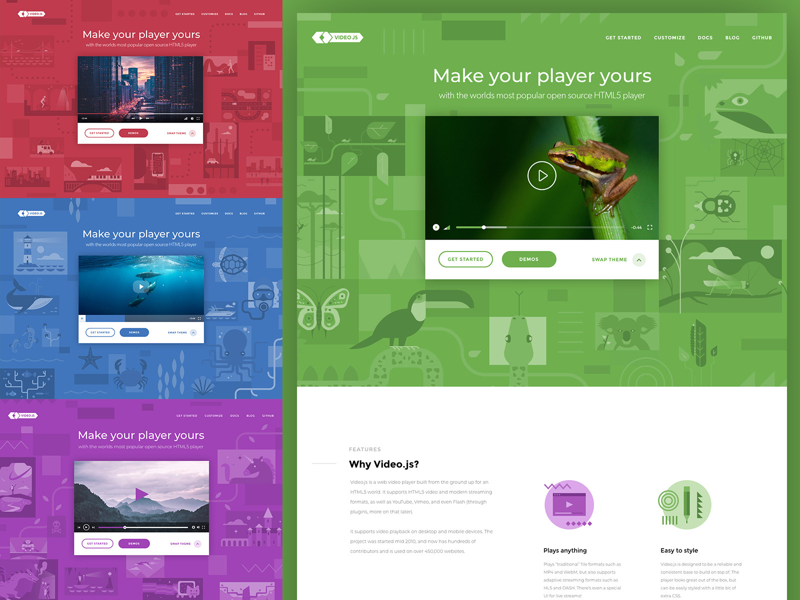 Video.js website with the nature theme