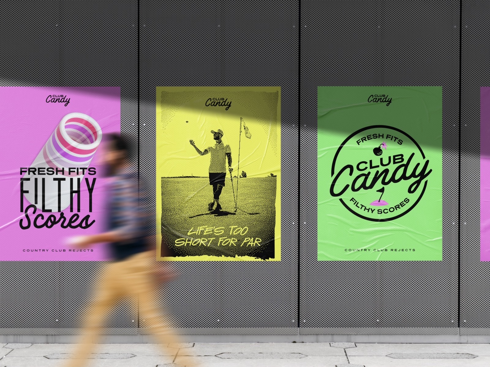 Club Candy posters on a street wall