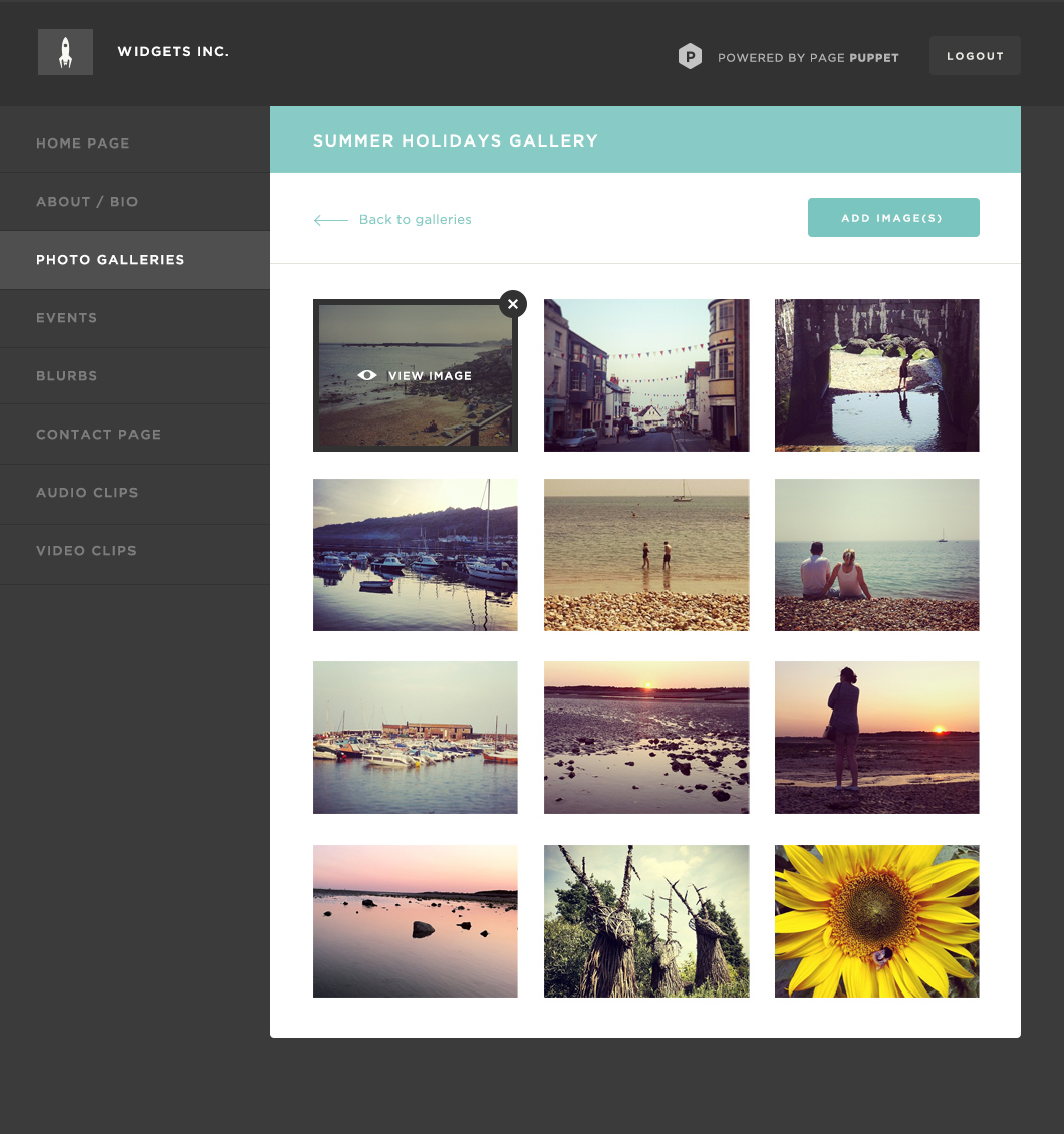 Page Puppet gallery admin